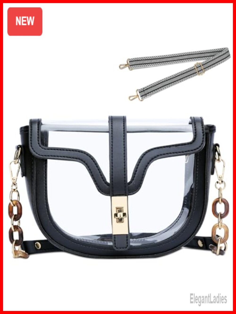 Clear Crossbody Bag PVC Vegan Leather Stadium Approved Removable Strap